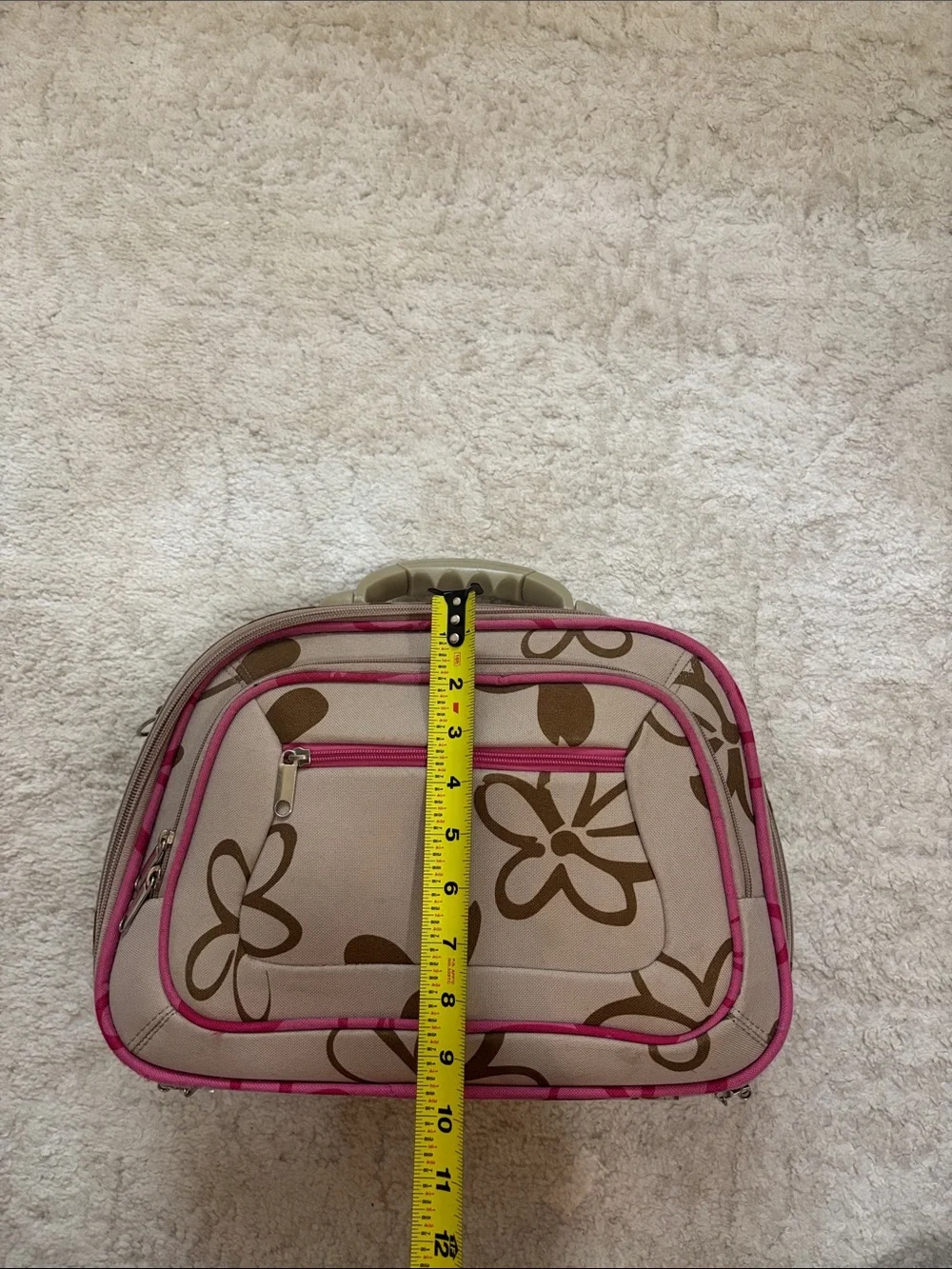 Beige Floral Travel Carry Bag with Pink Trim